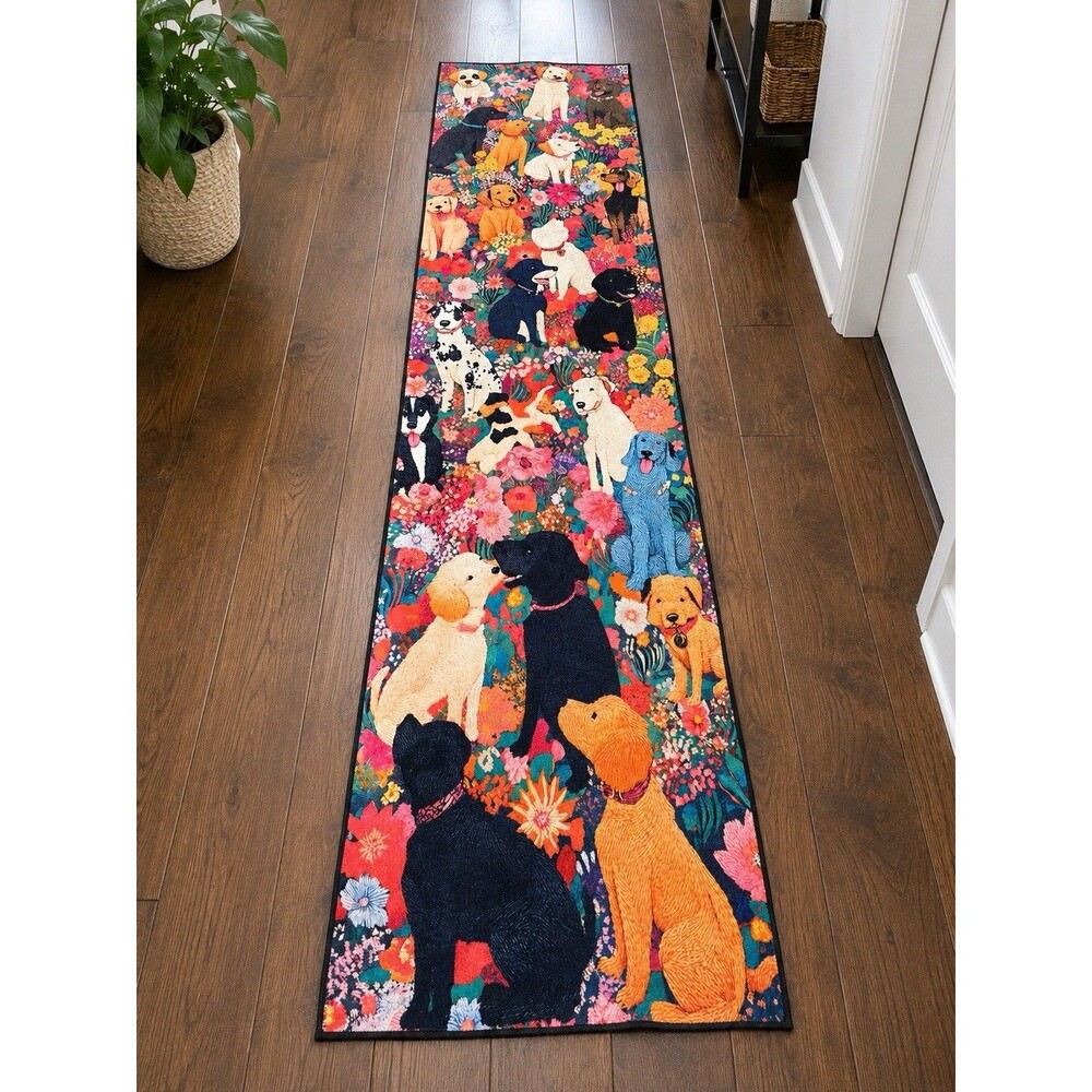 Extra Long 2x10 Dog Floral Runner Rug Colorful Hallway Kitchen Pet Decor